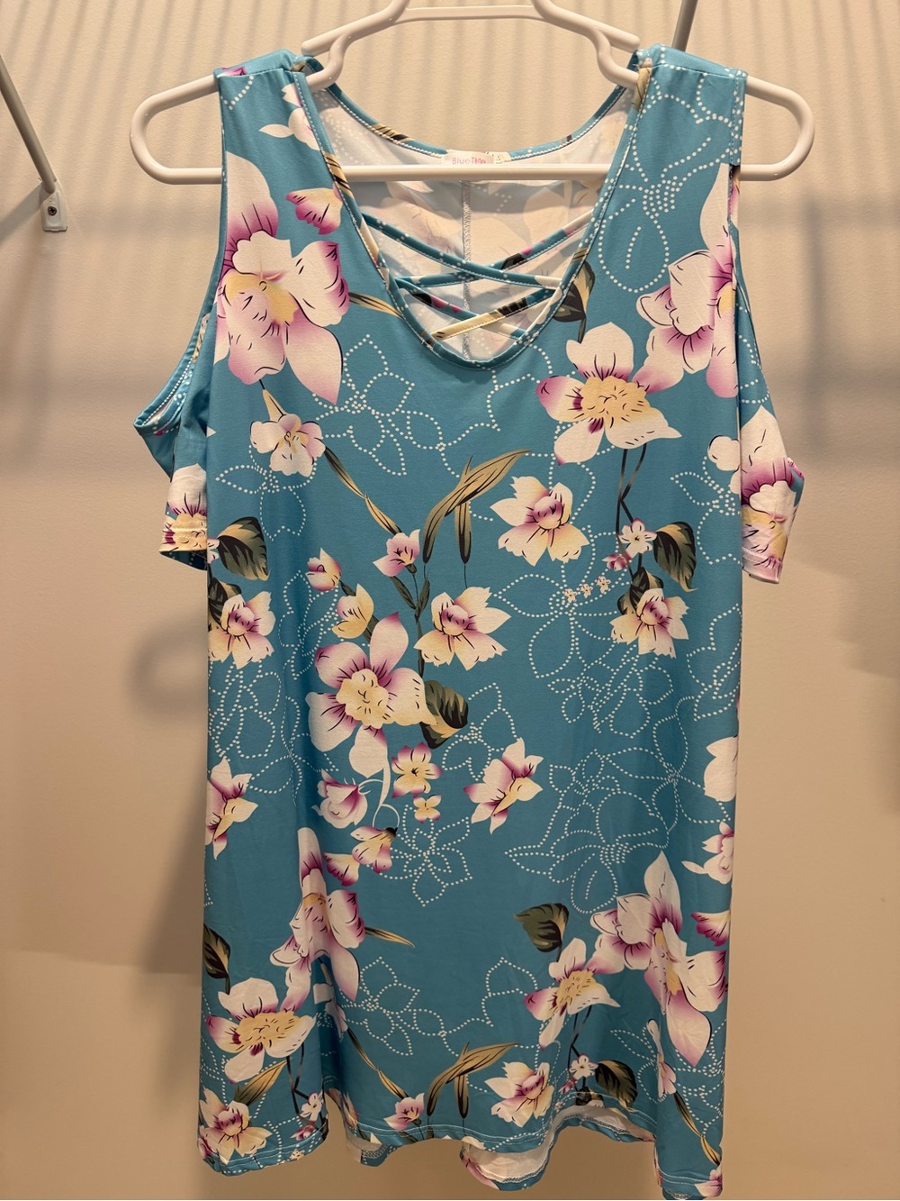 Blue Floral Cold-Shoulder Dress